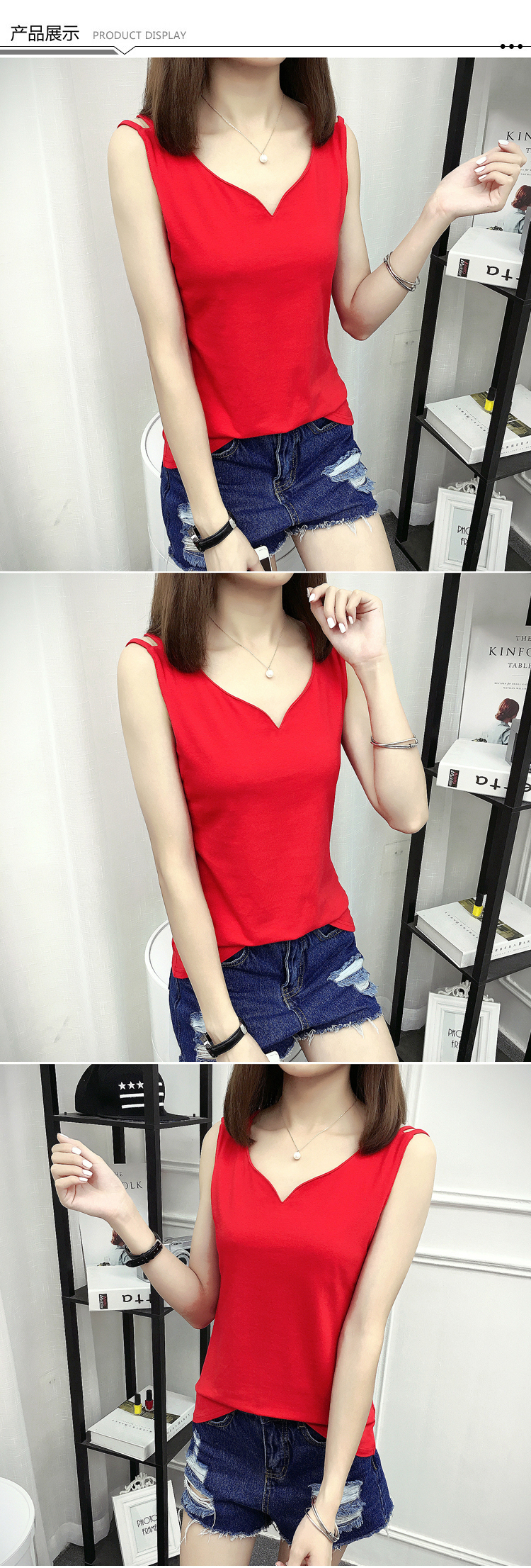 Sợi yafu vest dây áo sơ mi mùa hè mới kích thước lớn thường hoang dã lỏng v- cổ đáy vest nhỏ sling nữ quần áo thời trang nữ