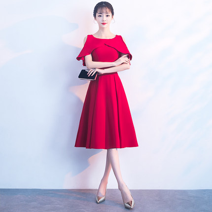 新娘敬酒服2018新款春夏季红色修身中长款甜