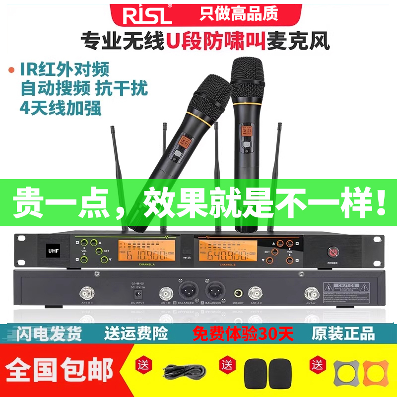 High-End Professional Wireless Microphone for Home Ktv Rooms, U-Band Dual-Channel Stage Performance, True Diversity, School Microphone