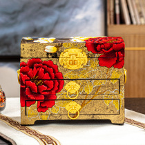 Pingyao lacquerware jewelry box handmade jewelry three gold high-end Chinese style high-end large capacity wedding gift storage box