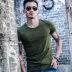 Mùa hè nam ngắn tay áo thun cổ tròn màu rắn áo thun bó sát áo sơ mi nửa tay quần áo nam trắng tinh khiết