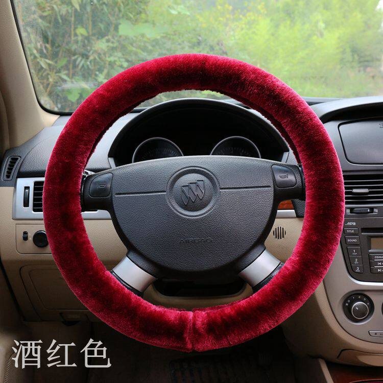 Winter solid color plush steering wheel cover non-slip car handle cover car supplies warm handle cover car interior
