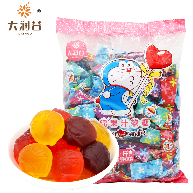 Dalong Run Valley Doraemon fruit fudge qq gummy 1000g wedding candy fruit New Year snacks bulk