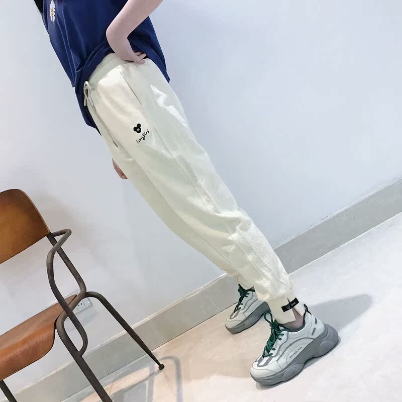 Cô gái sweatpants lỏng sinh viên mùa xuân và mùa hè trung học mới đại học giản dị quần cô gái mặc quần dài khâu lại với nhau quần dài.