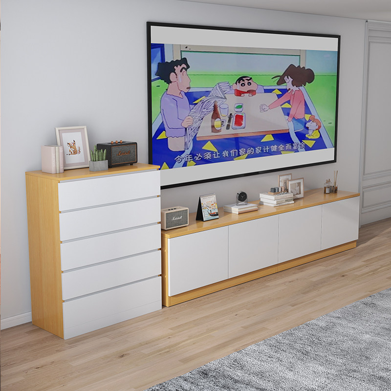 Nordic TV Cabinet Imitation Solid Wood Bucket Cabinet Composition Living Room Cabinet Storage Containing Cabinet Small Family Type Floor Extremely Minimalist Cabinet