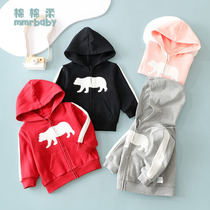 Baby hooded sweater autumn and winter plus velvet red childrens hooded coat boys and girls warm coat winter thin