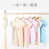 Childrens nightgown baby pajamas Short-sleeved baby night dress Childrens air conditioning clothes Summer thin girls men pure cotton cute