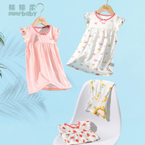 Childrens night dress Female baby pajamas Summer thin cotton girls  night dress Child princess wind girl short sleeve spring and autumn