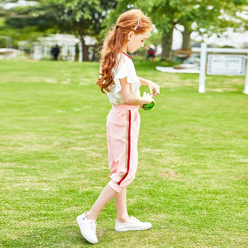 Тонкие штаны, летний спортивный детский хлопковый комплект для отдыха, коллекция 2023, подходит для подростков, в западном стиле