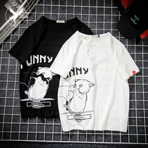 Fat cartoon kitten printed short-sleeved T-shirt men plus fat plus size loose student T-shirt ins Japanese tide brand clothes