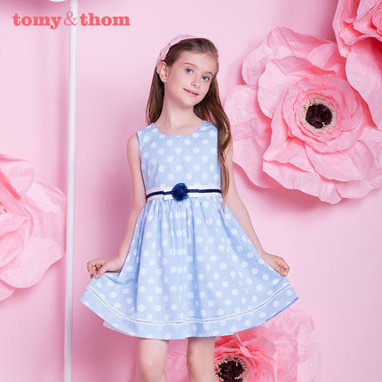 女童波点连衣裙夏2018新款棉绸裙中大童纯棉