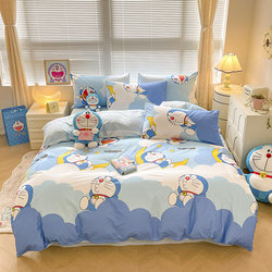 Doraemon four -piece set of cotton whole cotton whole cotton children and girls cartoon machine Ding Dang Cat beds were set on three pieces