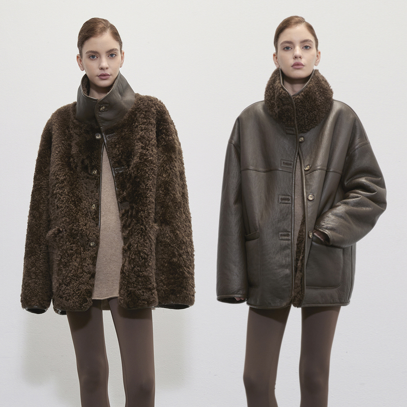 Dukecat/Imported from Spain, Largon Sheepskin Fur Integrated Coat, Minimalist and Low-Key Luxury, Reversible