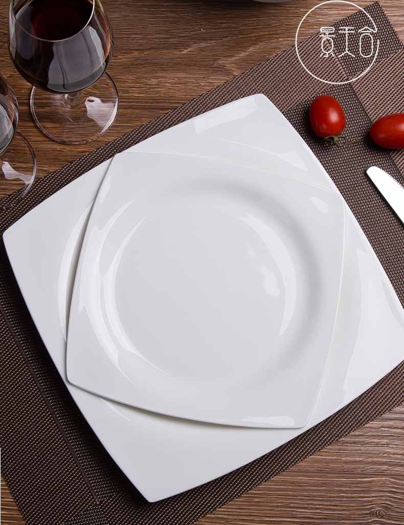 Pure white household square ipads porcelain jingdezhen creative steak plate west tableware pasta dishes ceramic plate