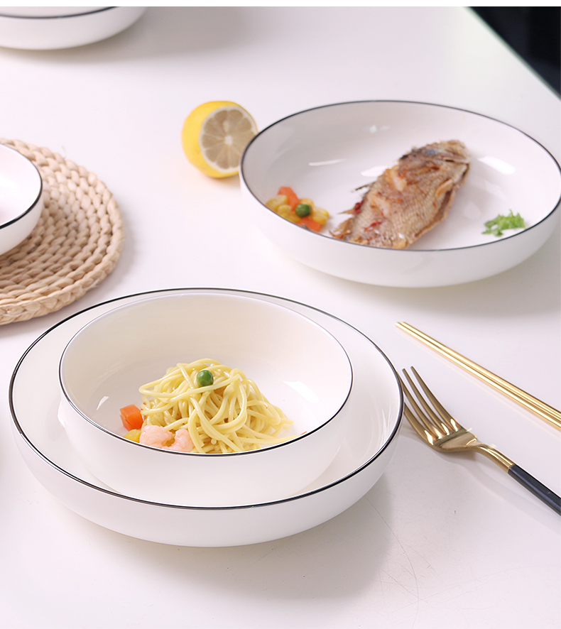 Dish Dish Dish pure white contracted household circular plate northern wind a single ipads porcelain plates deep Dish ceramic soup plate