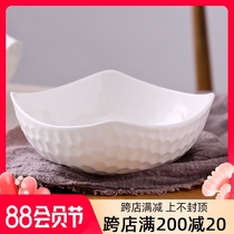 Jingdezhen creative pure white household eating bowl Bone china bowl personality Japanese ceramic tableware Rice bowl soup noodle bowl