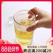 Glass Household ins wind transparent phnom penh glass water cup Office pattern embossed milk cup Coffee cup