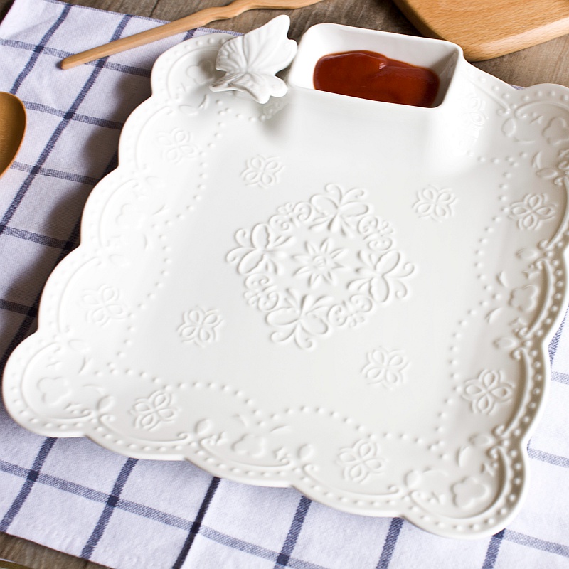 Jingdezhen embossed butterflies western - style food dish dish dumpling dish tray ipads porcelain ceramic creative fruit bowl points snack plate