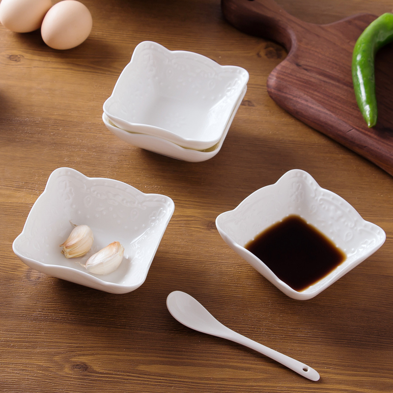 Pure white household condiment bowls ipads porcelain pudding dessert bowl bowl anaglyph ceramic tray square shu she bake bowl