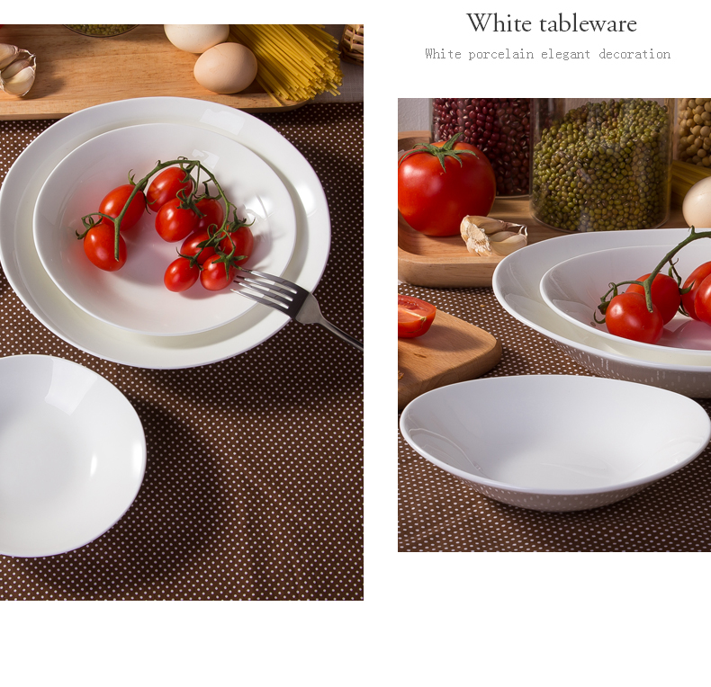 Jingdezhen pure white Japanese household ipads porcelain ceramic creative soup plate deep dish plate elliptical plate steamed fish dish