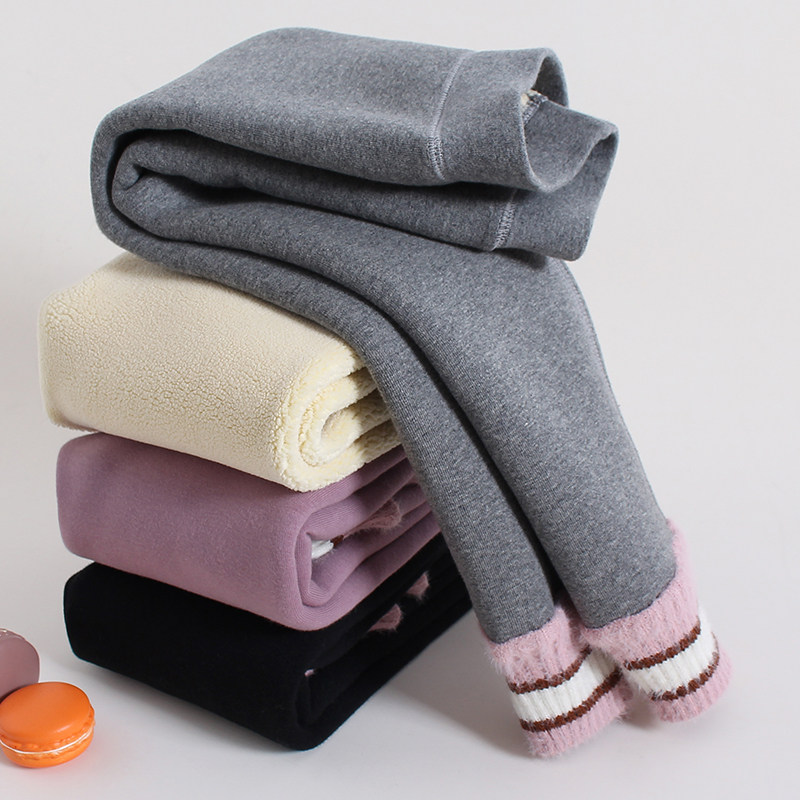 Girl inside lap pants winter plus suede thickened pure cotton integrated suede pants lamb suede foreign wear children warm pants