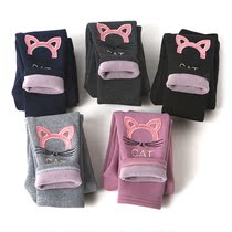 Girl Beats Bottom Pants Plus Suede Thickened Autumn Winter Children Pure Cotton Integrated Suede External Wear Long Pants Baby Winter Warm Pants