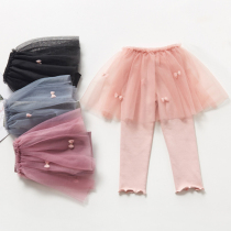 Girl Beats Bottom Pants Spring Autumn Season 2022 New Childrens Skirt Pants Fake Two Babies Pure Cotton Middle Boy Girl Pants