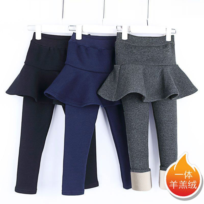 Girls plus velvet thick underwear autumn and winter children's culottes fake two pieces of baby cotton all-in-one velvet pants