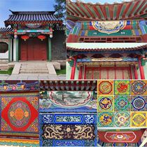 Custom antique modeling ancient hand-painted temple Buddha hall beam veneer decorative ceiling ceiling murals