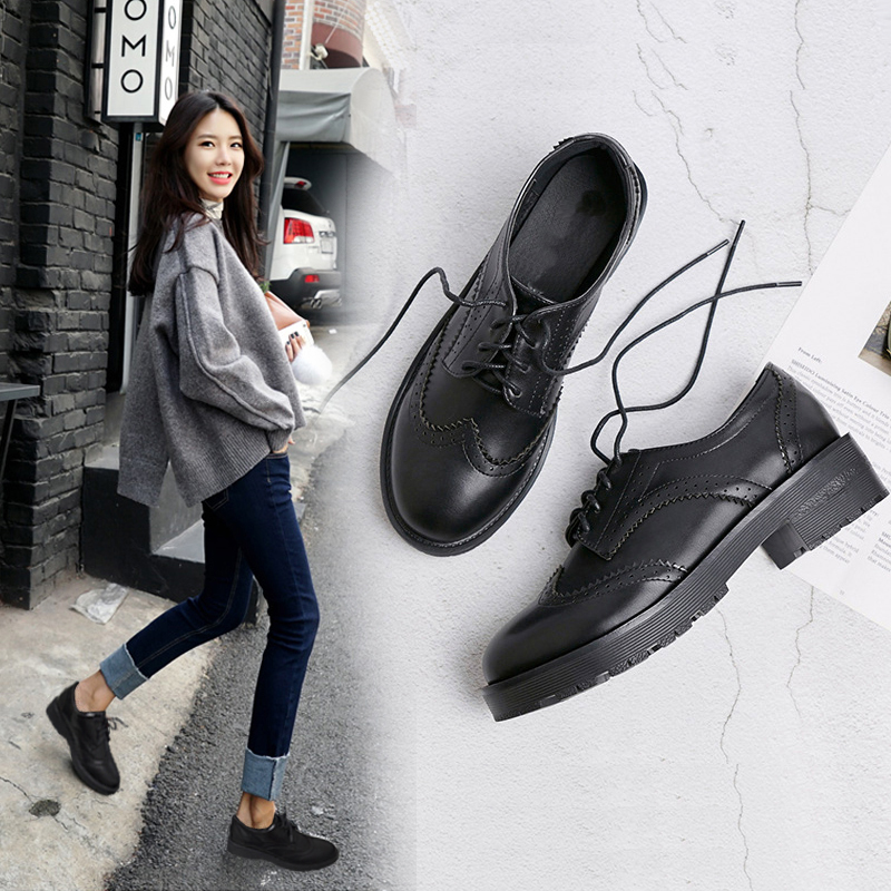 Real Leather Small Leather Shoes Woman 2022 New spring Inn College Wind Heel Bag Shoes Lady 100 lap Block women's shoes