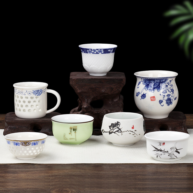 Leopard lam, kung fu small ceramic cups of tea light bowl home a single master sample tea cup purple sand cup blue and white porcelain tea