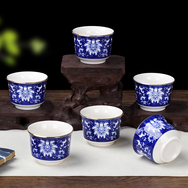 Leopard lam, kung fu small ceramic cups of tea light bowl home a single master sample tea cup purple sand cup blue and white porcelain tea