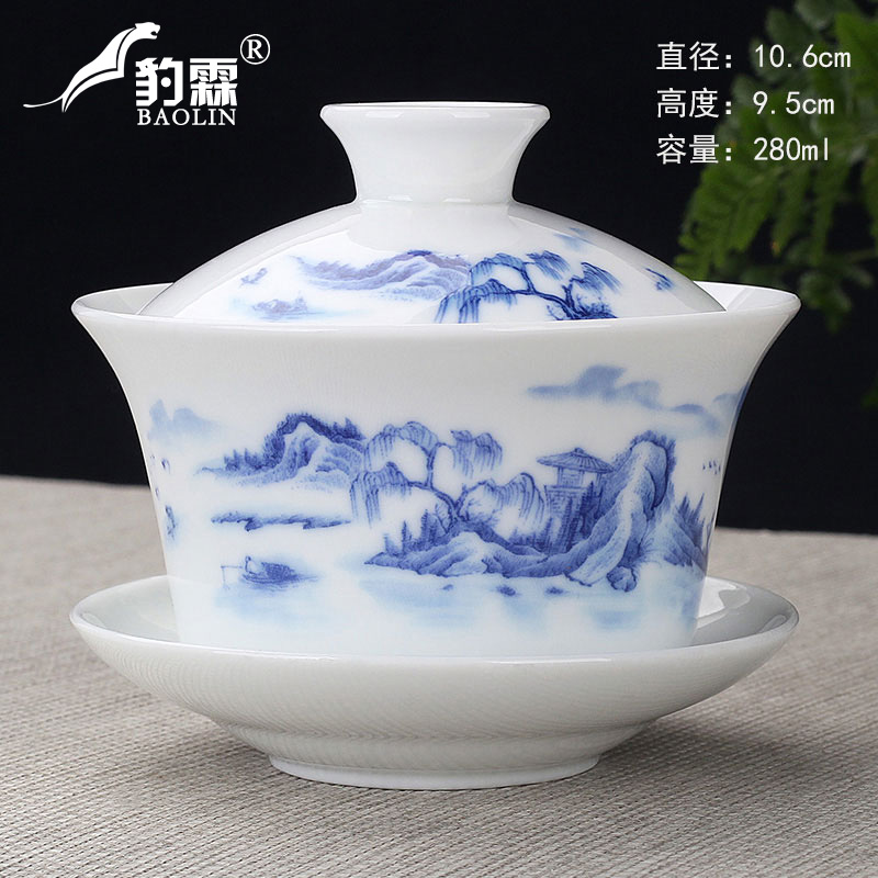 Three to make tea tureen tea bowl with a large single dehua white porcelain kung fu tea set household celadon porcelain of jingdezhen