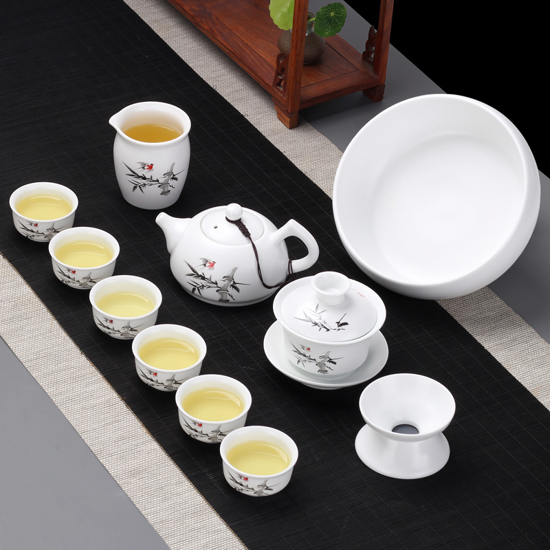 Leopard lam, ceramic kung fu tea set suit household teapot contracted and I tea cups dehua white porcelain small set of office