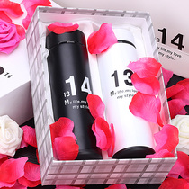 Leopard Lin 1314 couple thermos cup pair of Korean creative male and female students portable cup lettering stainless steel car