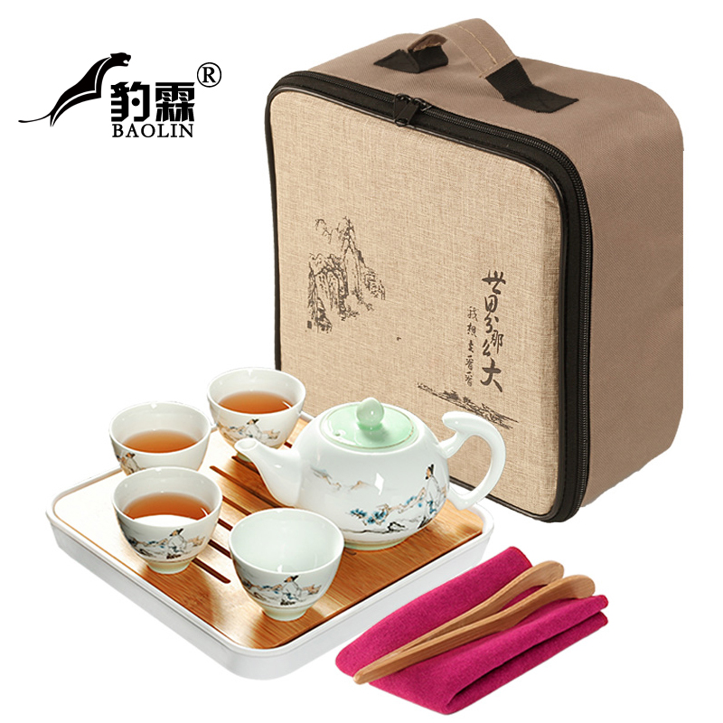 Leopard lam, portable travel contracted and I kung fu tea set kit home tea cup teapot jingdezhen little sitting room set