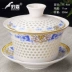 Leopard Lin bao gồm bát teacup gốm lớn duy nhất ba lon trà bát sứ trắng kungfu bộ Jingdezhen tím celadon cát - Trà sứ