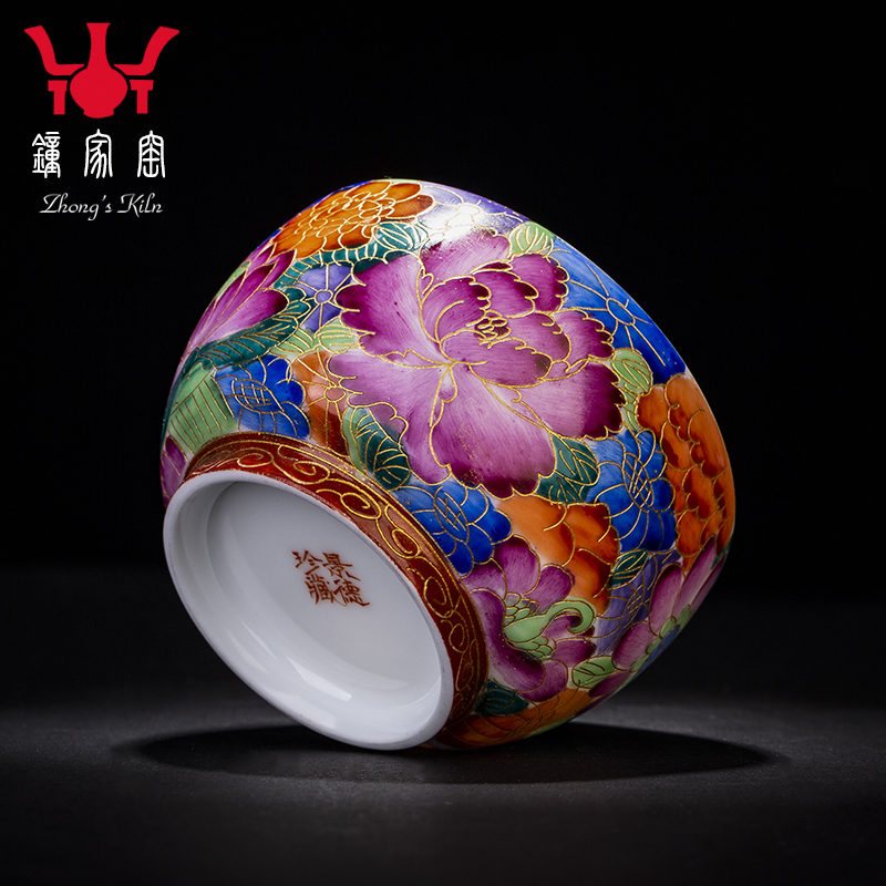Clock home up jingdezhen kung fu tea bowl hand - made enamel wire inlay master cup single CPU peony lotus cup by hand