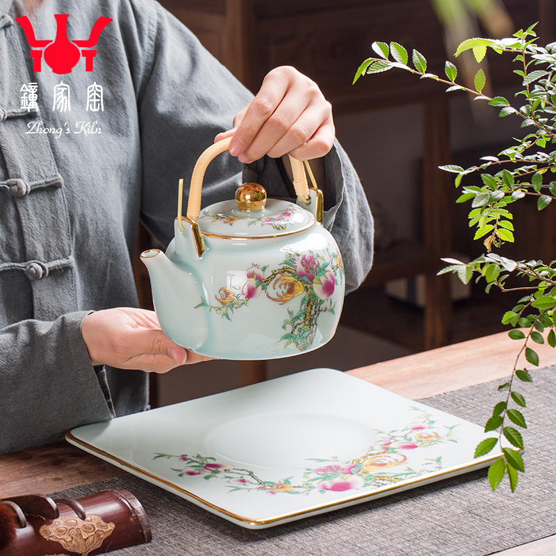 Clock home up enamel see kung fu tea set 6 piece have the teapot tea tray was a visitor of a complete set of jingdezhen tea service office