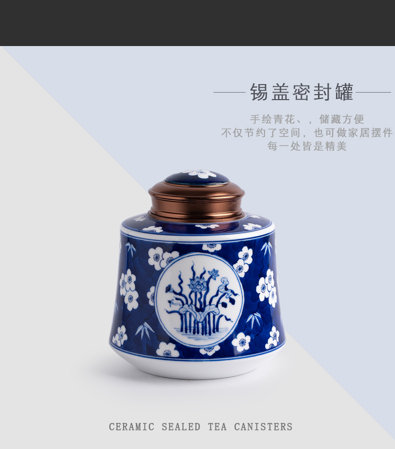 Clock home up with jingdezhen ceramic tea pot hand - made porcelain of large metal double hermetically sealed as cans name plum tea storehouse