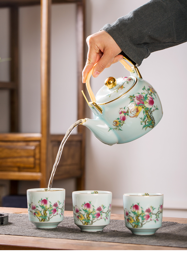 Clock home up enamel see kung fu tea set 6 piece have the teapot tea tray was a visitor of a complete set of jingdezhen tea service office