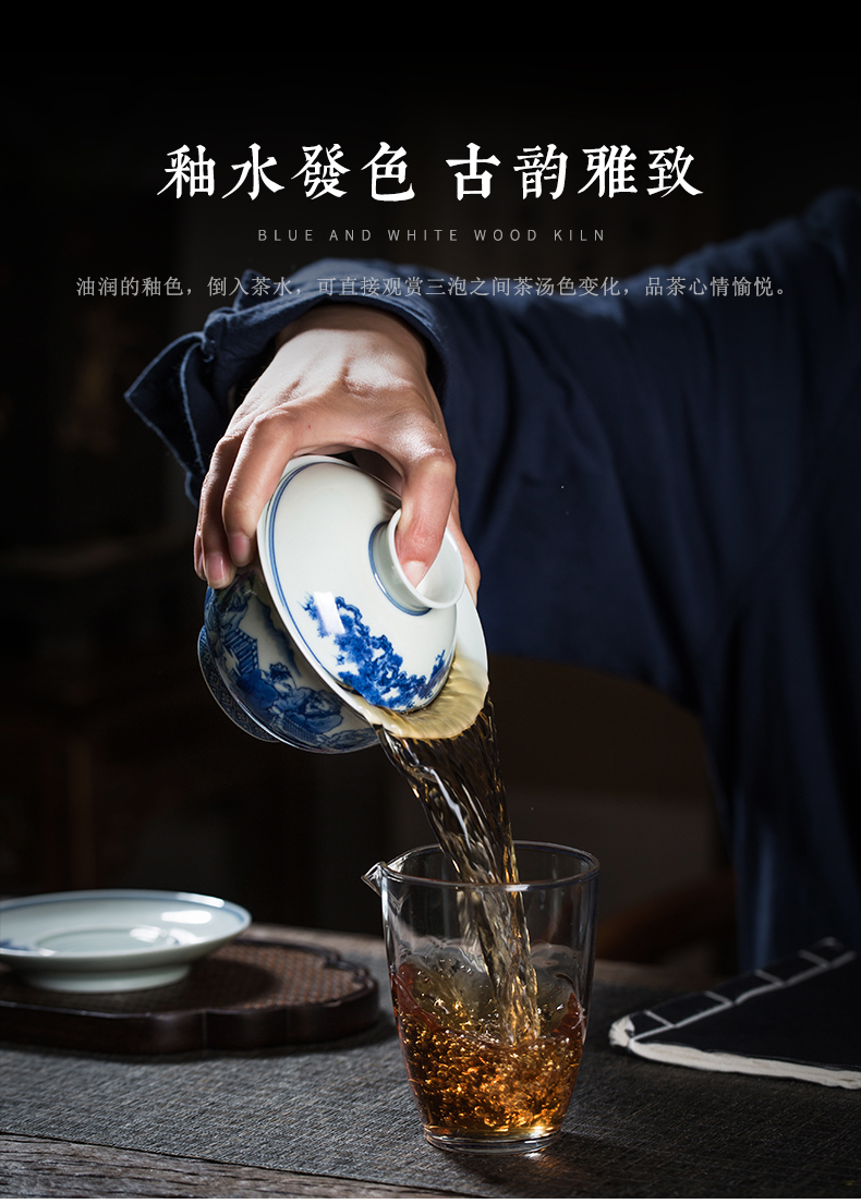 Clock home up tureen single three cups to use right as jingdezhen porcelain maintain figure character kung fu tea bowl