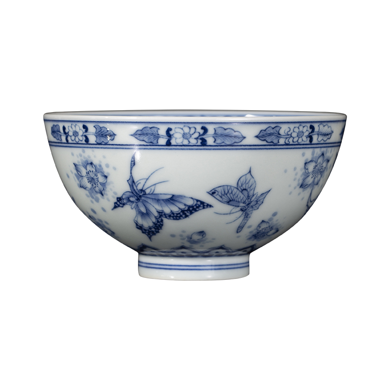 Clock home up jingdezhen blue and white butterfly masters cup kunfu tea cups hand - made maintain single CPU personal tea bowl