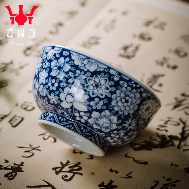 Clock home trade, one cup single master ceramic cups jingdezhen porcelain firewood blue and white flower inside and outside the sample tea cup