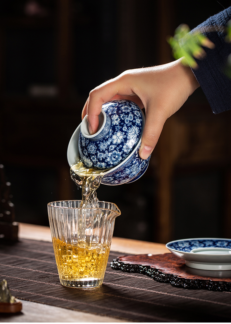 Clock home up tureen jingdezhen blue and white maintain full manual hand - made spend three to make tea tureen kunfu tea bowl