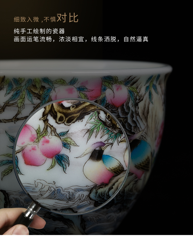 Clock home up jingdezhen tea master cup single cup all hand longevity enamel high - end sample tea cup of birthday gift