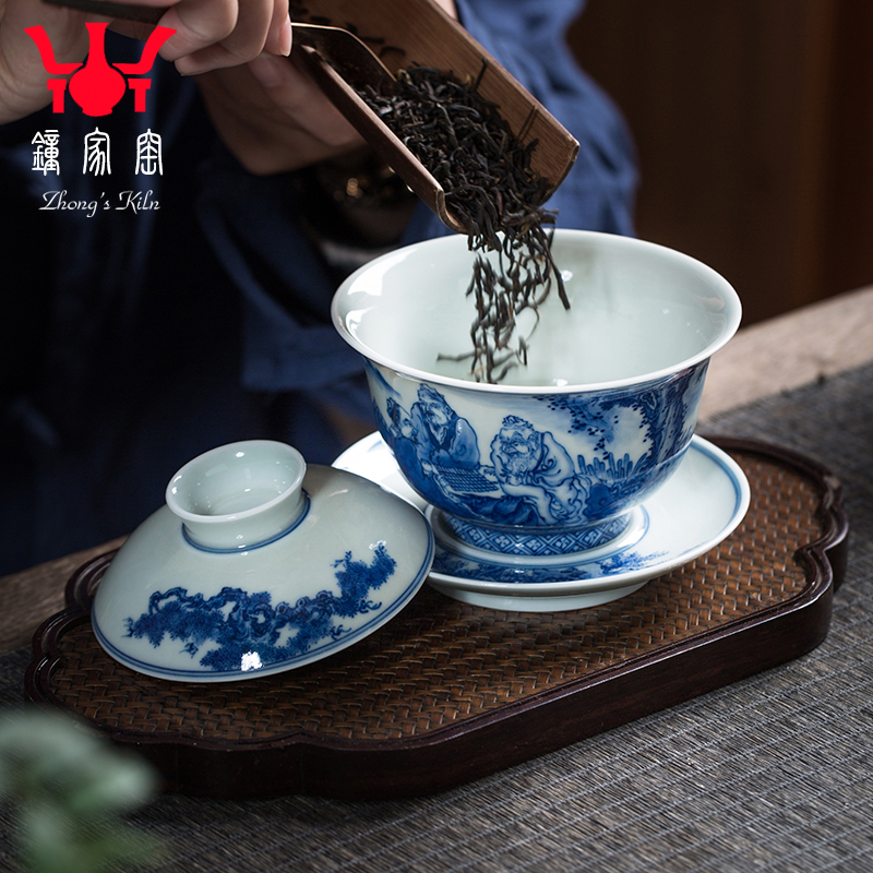 Clock home up tureen single three cups to use right as jingdezhen porcelain maintain figure character kung fu tea bowl