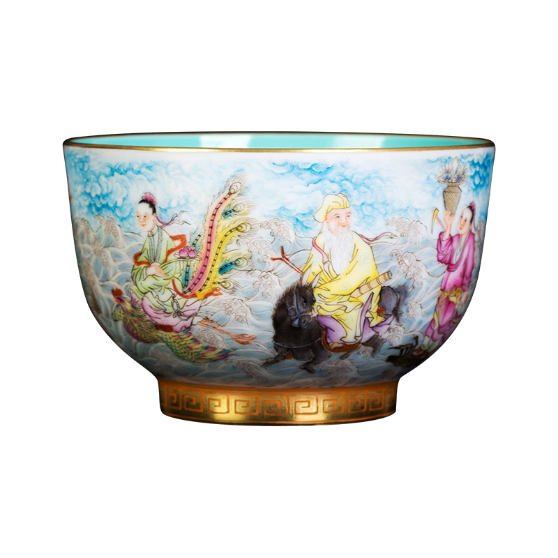 Clock home up pure hand - made ceramic kung fu tea colored enamel ensemble pure manual collection of jingdezhen tea service