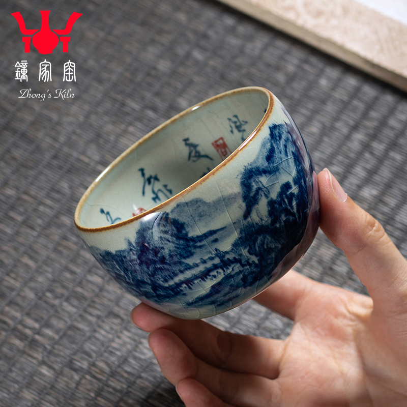 Old clock home up clay maintain jingdezhen blue and white landscape master cup single CPU high - end antique cup tea by hand