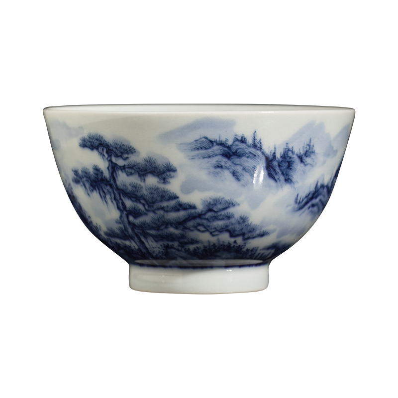 Clock home up kunfu tea cup of pure hand - made maintain jingdezhen blue and white landscape master cup sample tea cup tea by hand